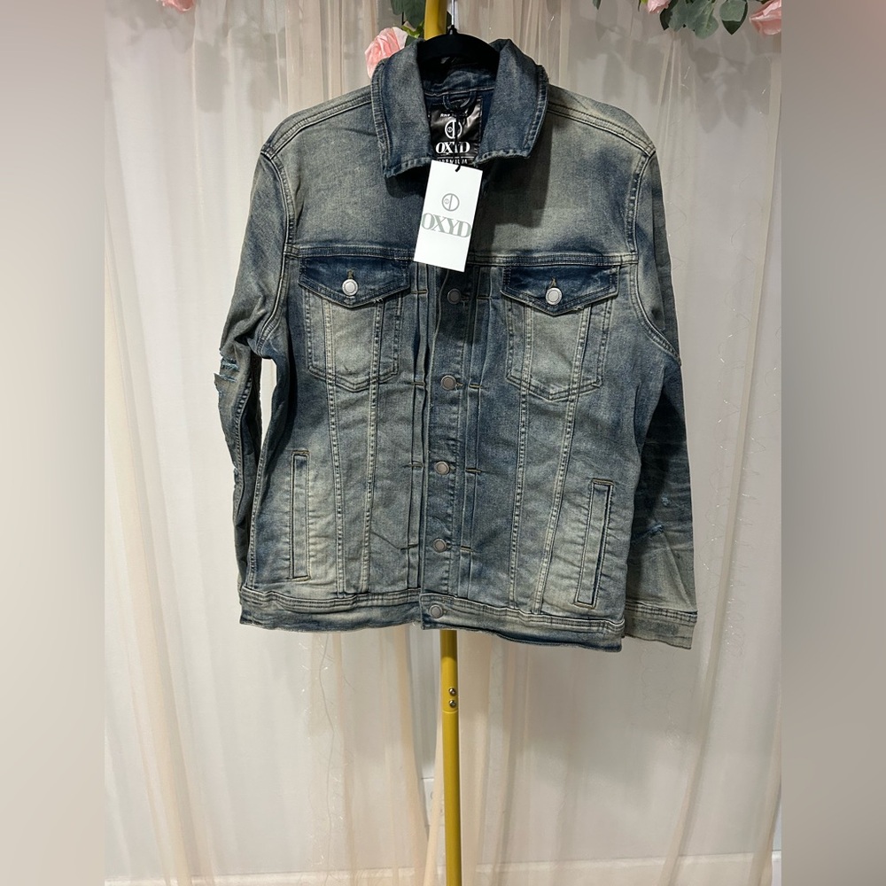 Men's Washed Denim Jacket - Blue Distressed